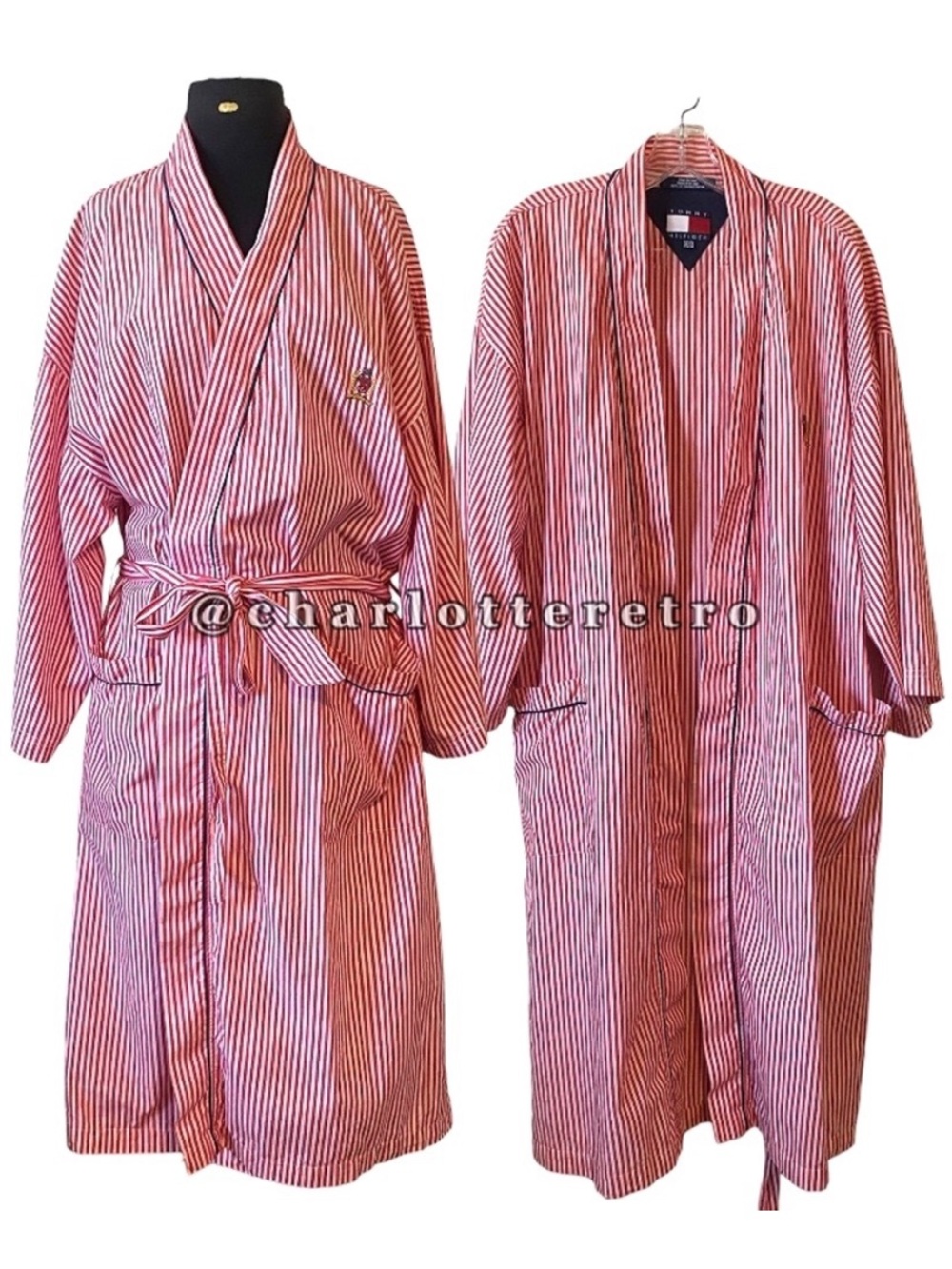 vtg Hilfiger Candy Stripe Robe w Pockets
